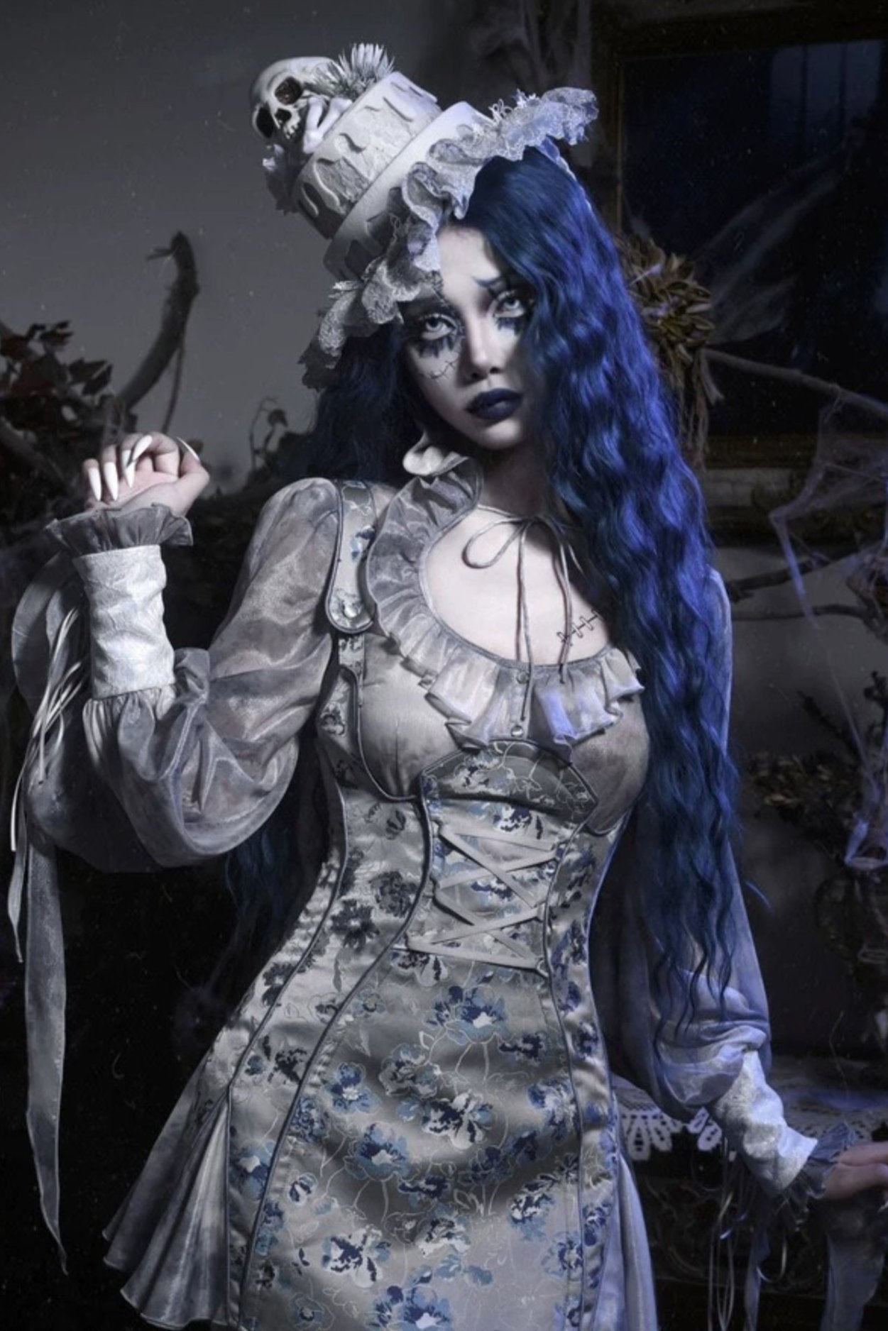 [pre-order] Gothic Zombie Bride Jacquard Slip Dress