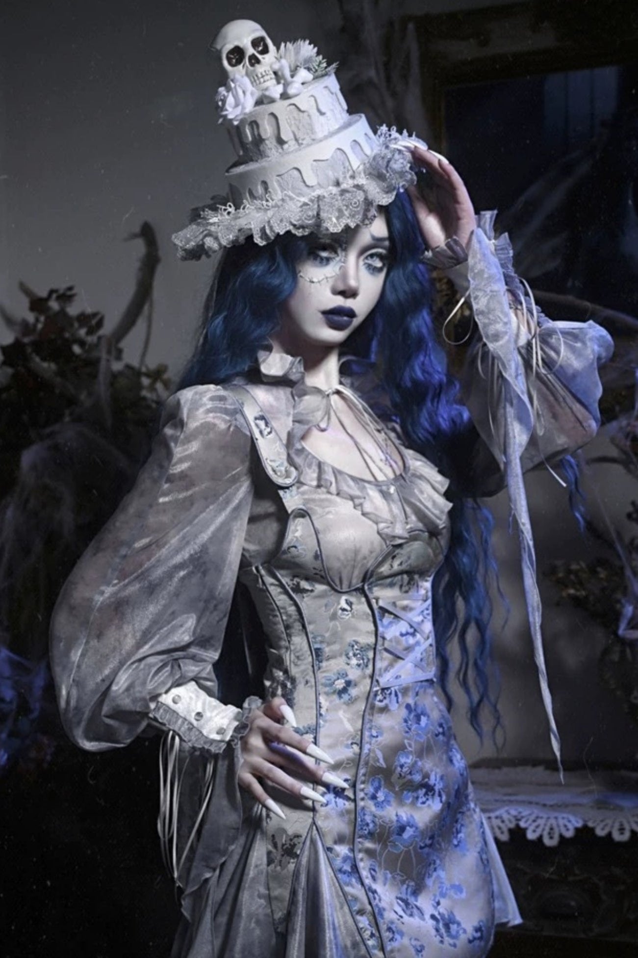 [pre-order] Gothic Zombie Bride Jacquard Slip Dress