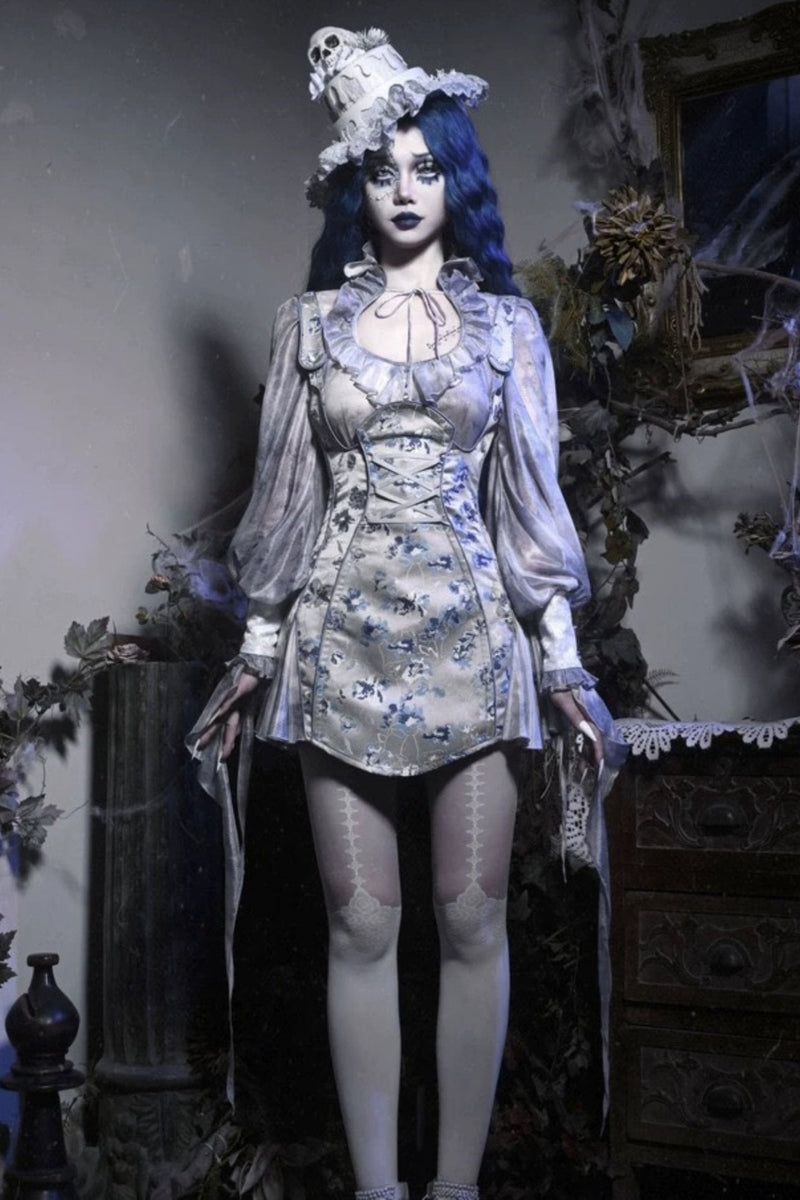 [pre-order] Gothic Zombie Bride Jacquard Slip Dress