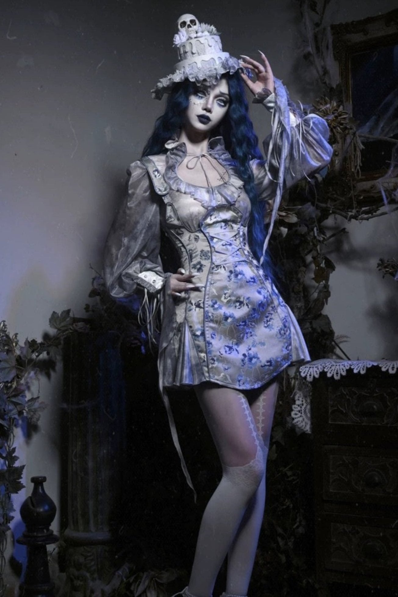[pre-order] Gothic Zombie Bride Jacquard Slip Dress