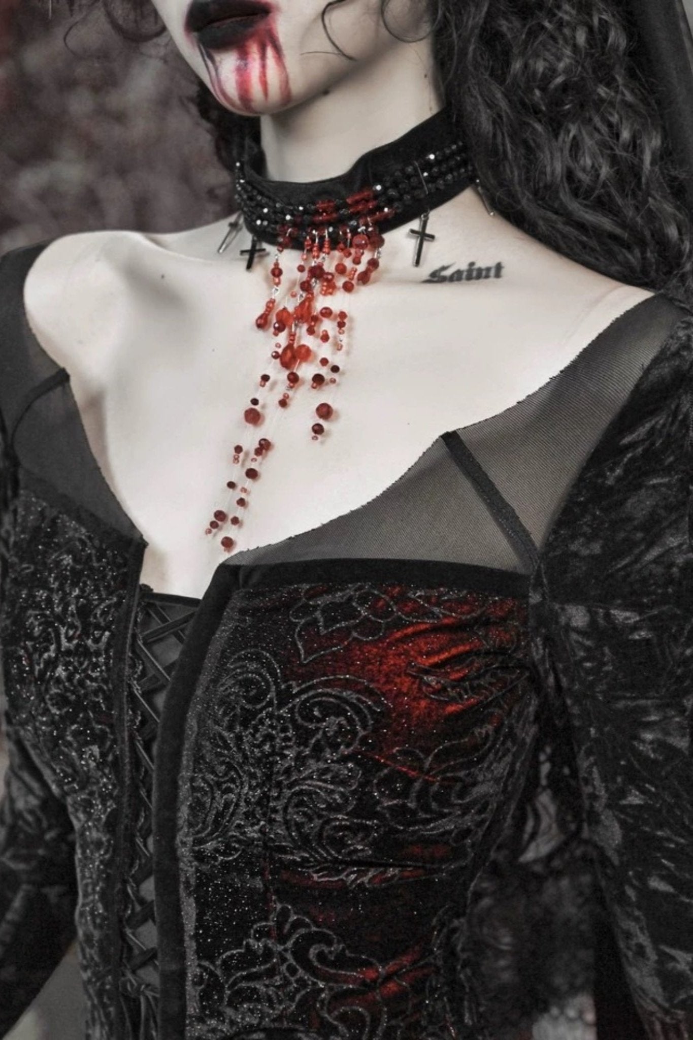 [pre-order] Gothic Velvet Crimson Fish Tail Dress