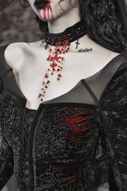 [pre-order] Gothic Velvet Crimson Fish Tail Dress