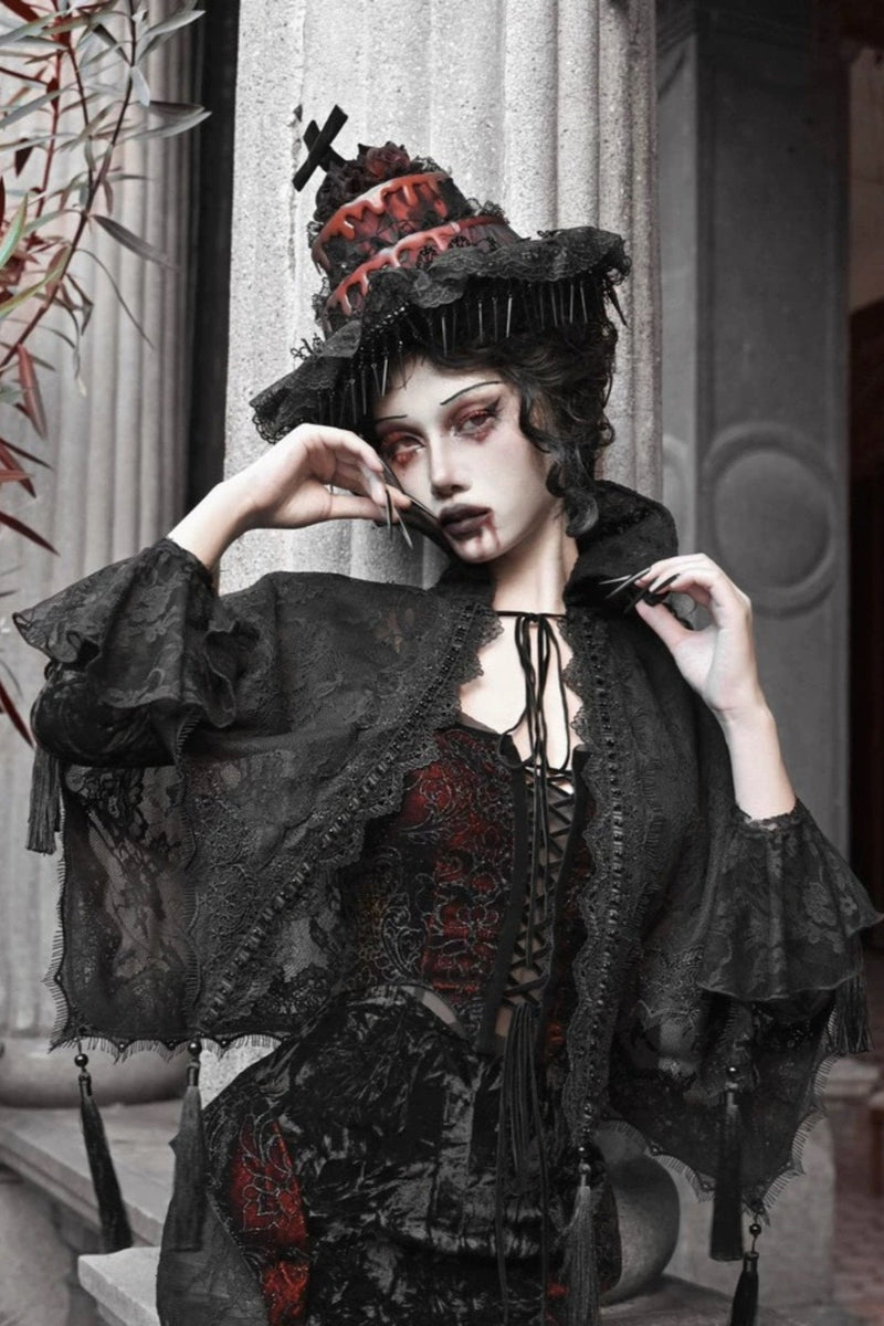 [pre-order] Gothic Velvet Crimson Fish Tail Dress