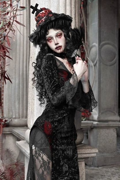 [pre-order] Gothic Velvet Crimson Fish Tail Dress