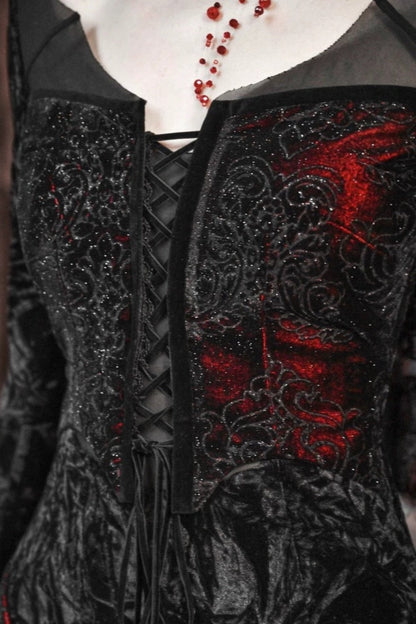 [pre-order] Gothic Velvet Crimson Fish Tail Dress