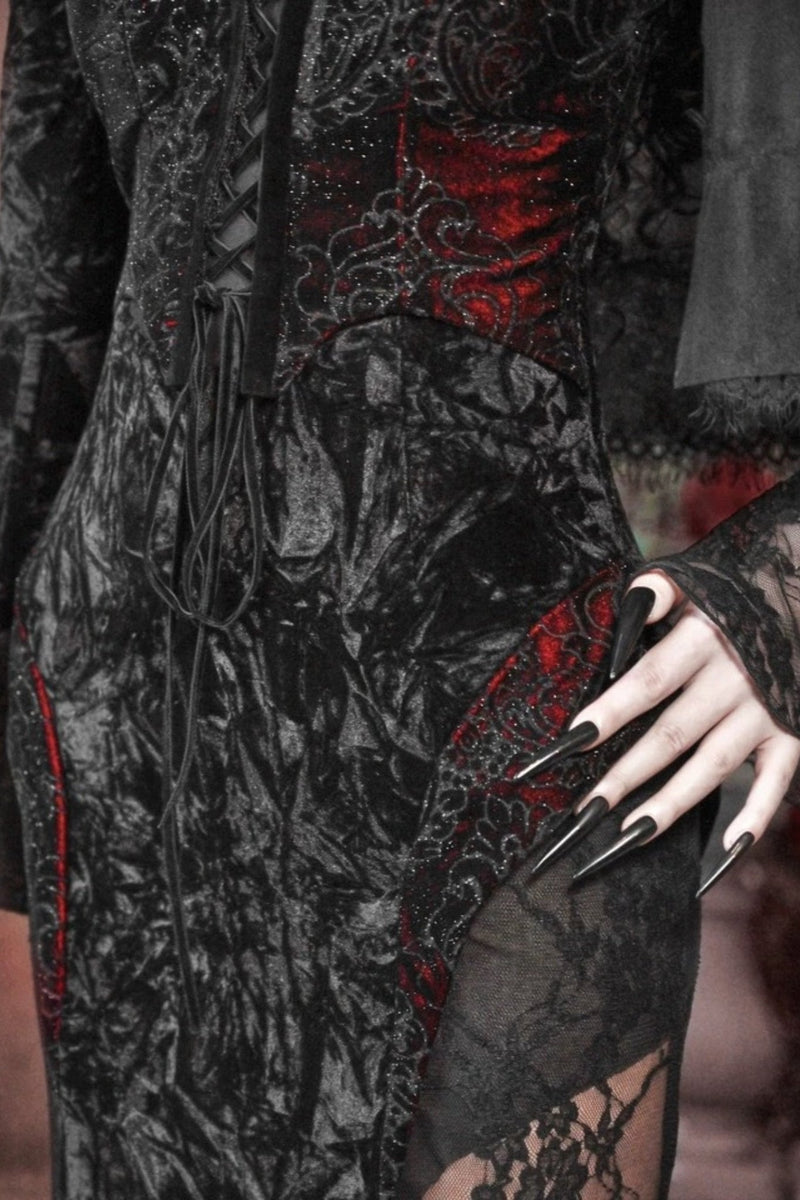 [pre-order] Gothic Velvet Crimson Fish Tail Dress