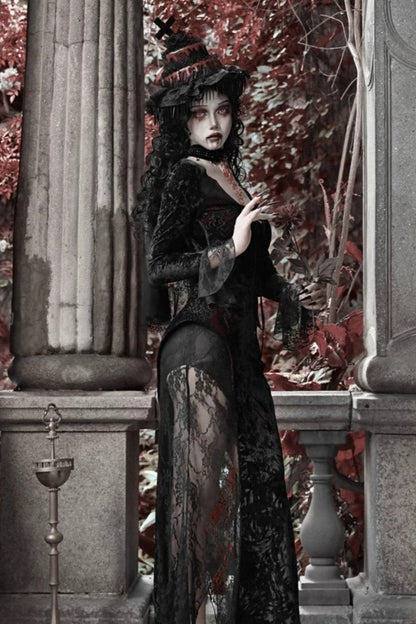 [pre-order] Gothic Velvet Crimson Fish Tail Dress