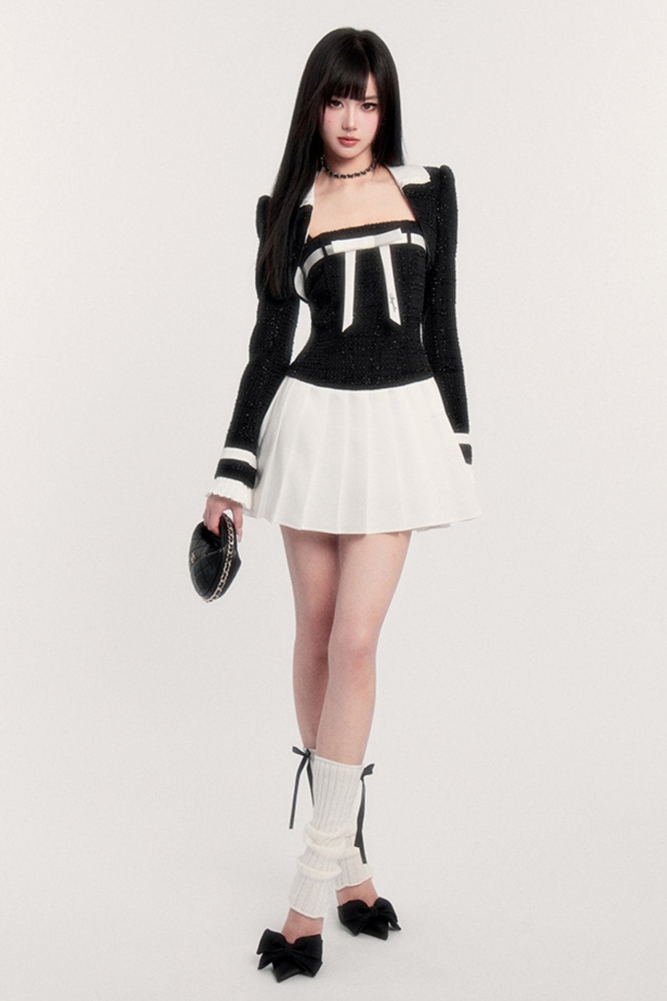 Bow Contrast Two-piece Short Set