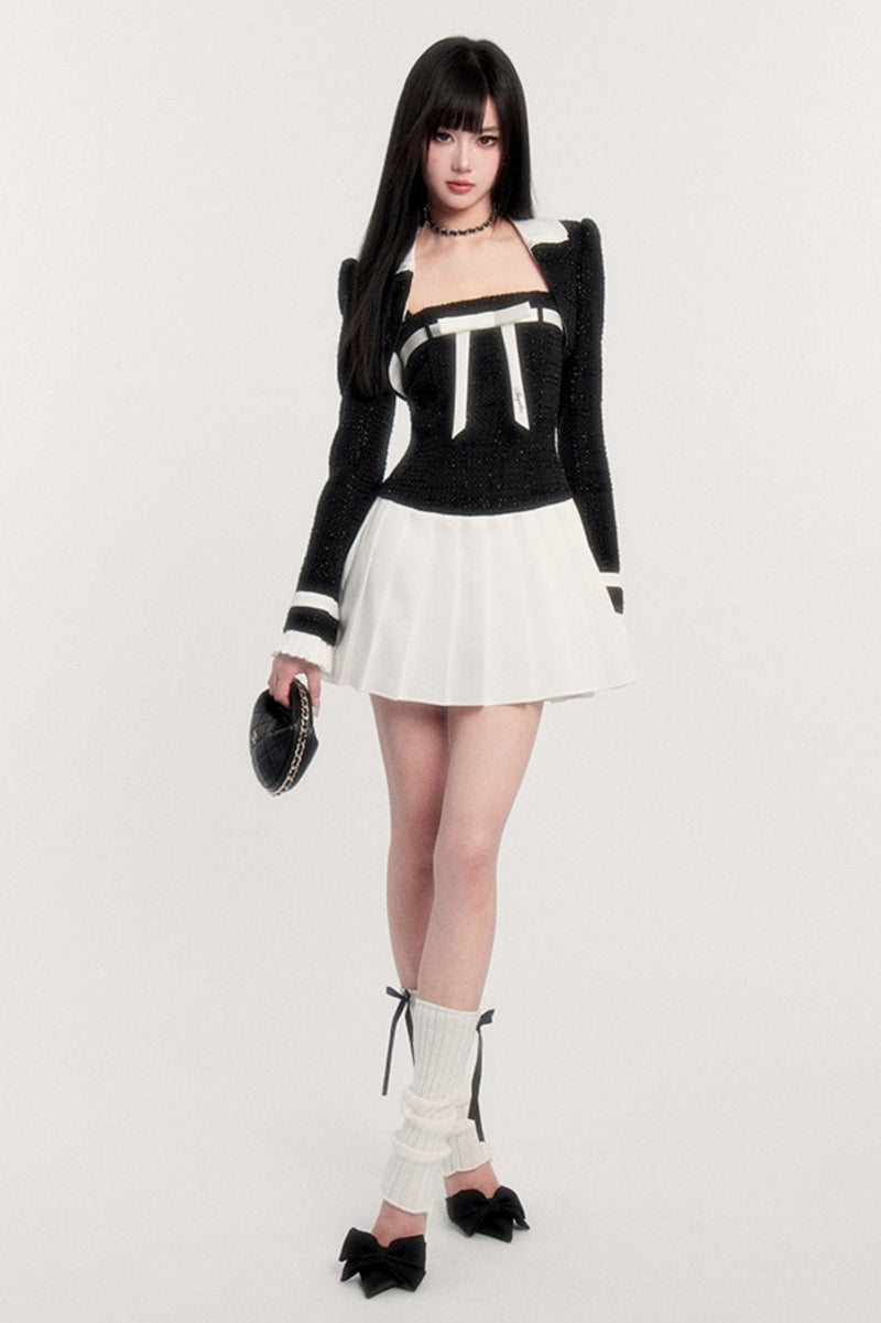 Bow Contrast Two-piece Short Set
