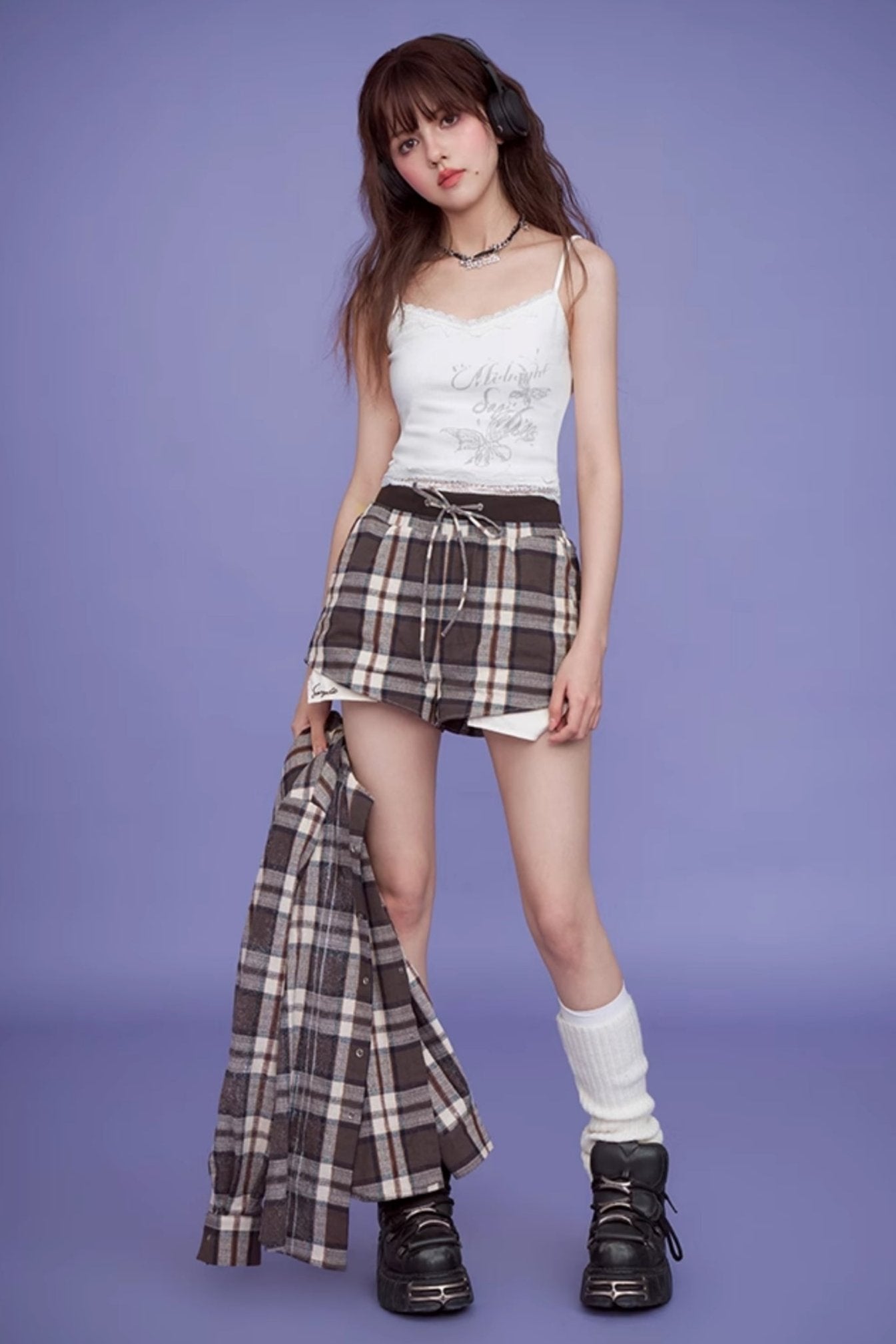 Brown Plaid Long Sleeve Set