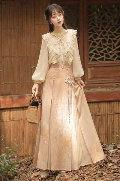 Hanfu Sleeve Pleats Skirt Set