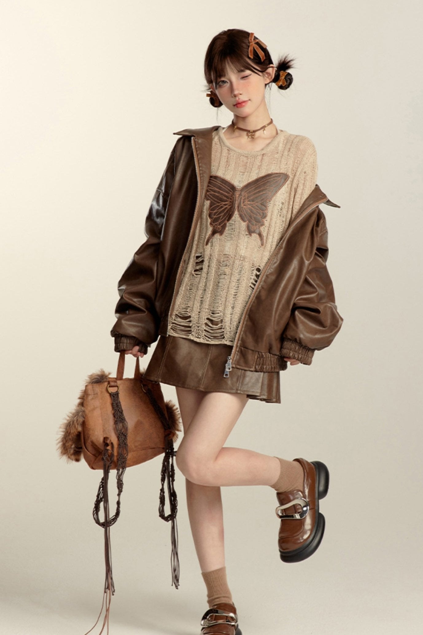 Leather Biker Jacket Set