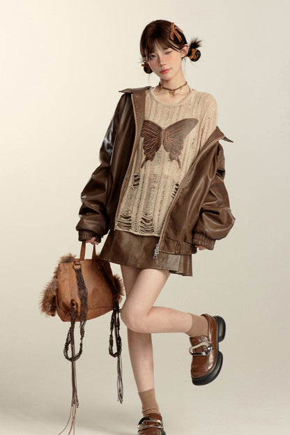 Leather Biker Jacket Set