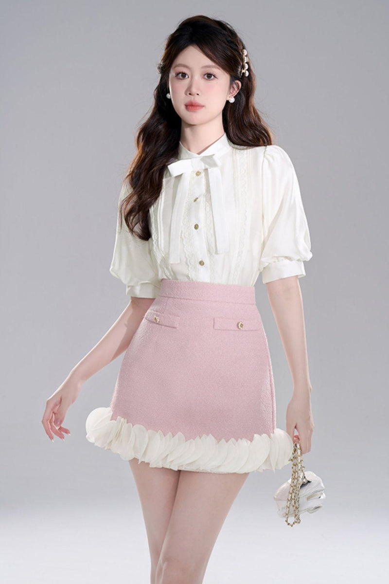 Apricot Half Sleeve Lace Crop Set