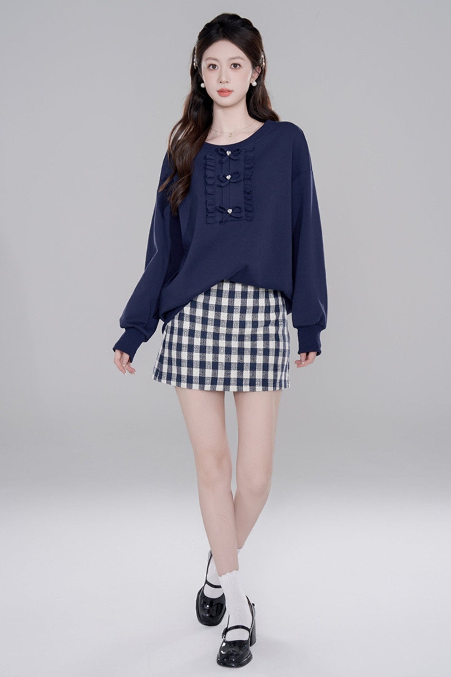 Navy Blue Loose Pullover Set