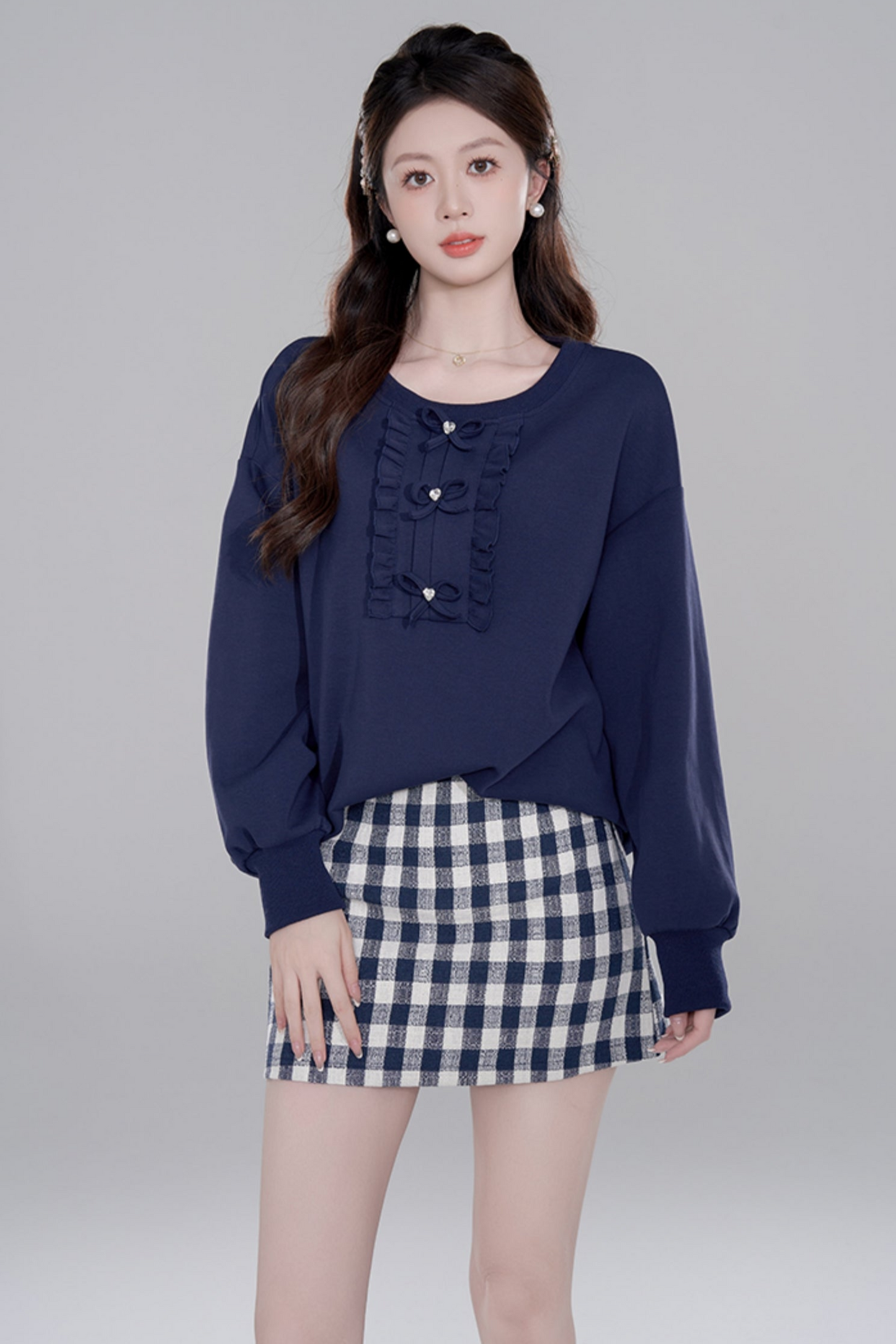 Navy Blue Loose Pullover Set