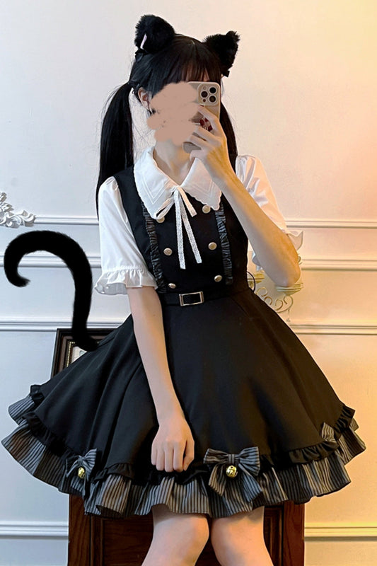 White Top Black Strap Dress Set