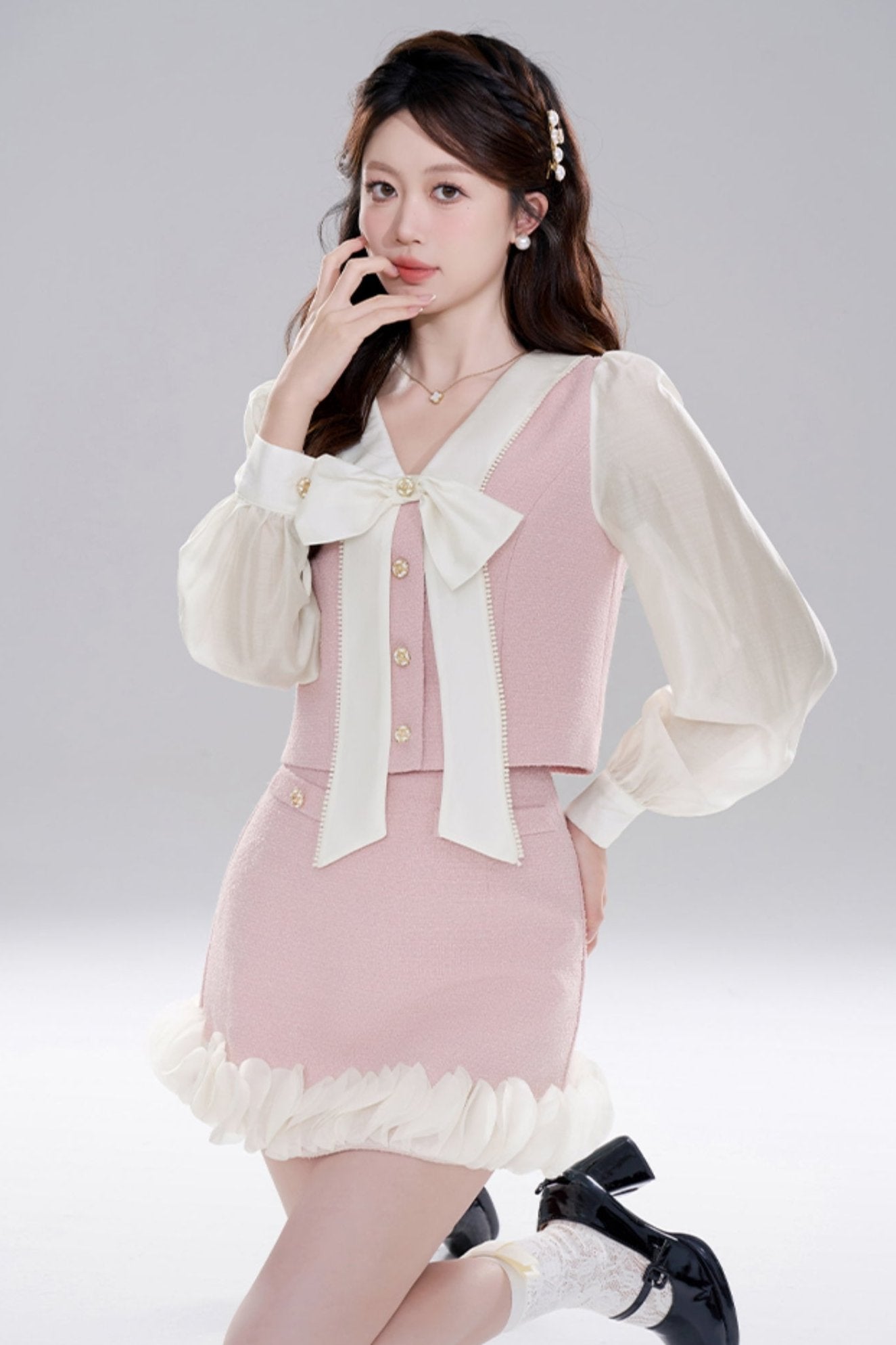 Pink Two-piece Jacket Skirt Set