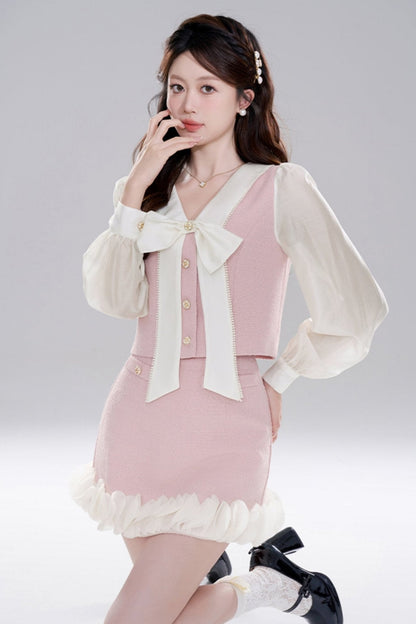 Pink Two-piece Jacket Skirt Set