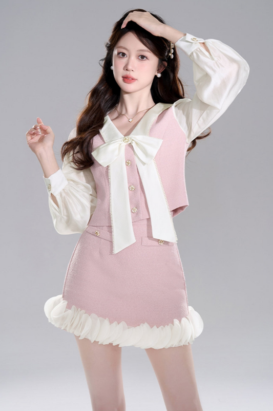 Pink Two-piece Jacket Skirt Set