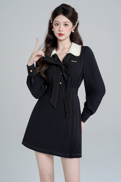 Temperament Black Doll Collar Dress