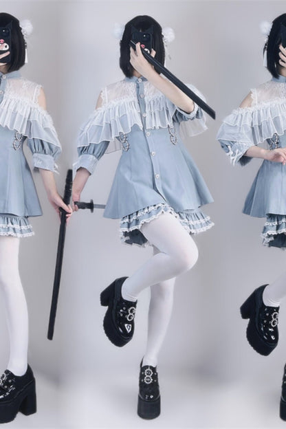 [pre-order] Japanese Yarn Off Shoulder Cape Suit