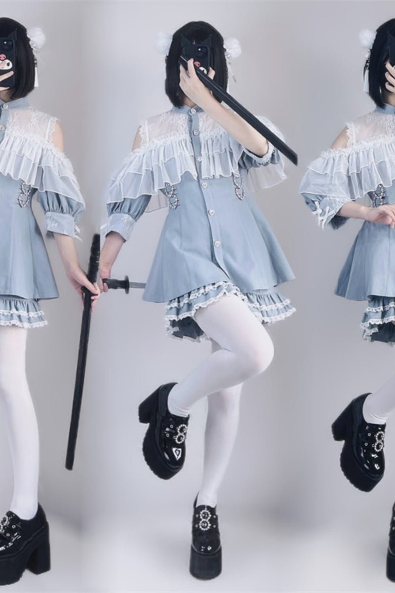 [pre-order] Japanese Yarn Off Shoulder Cape Suit