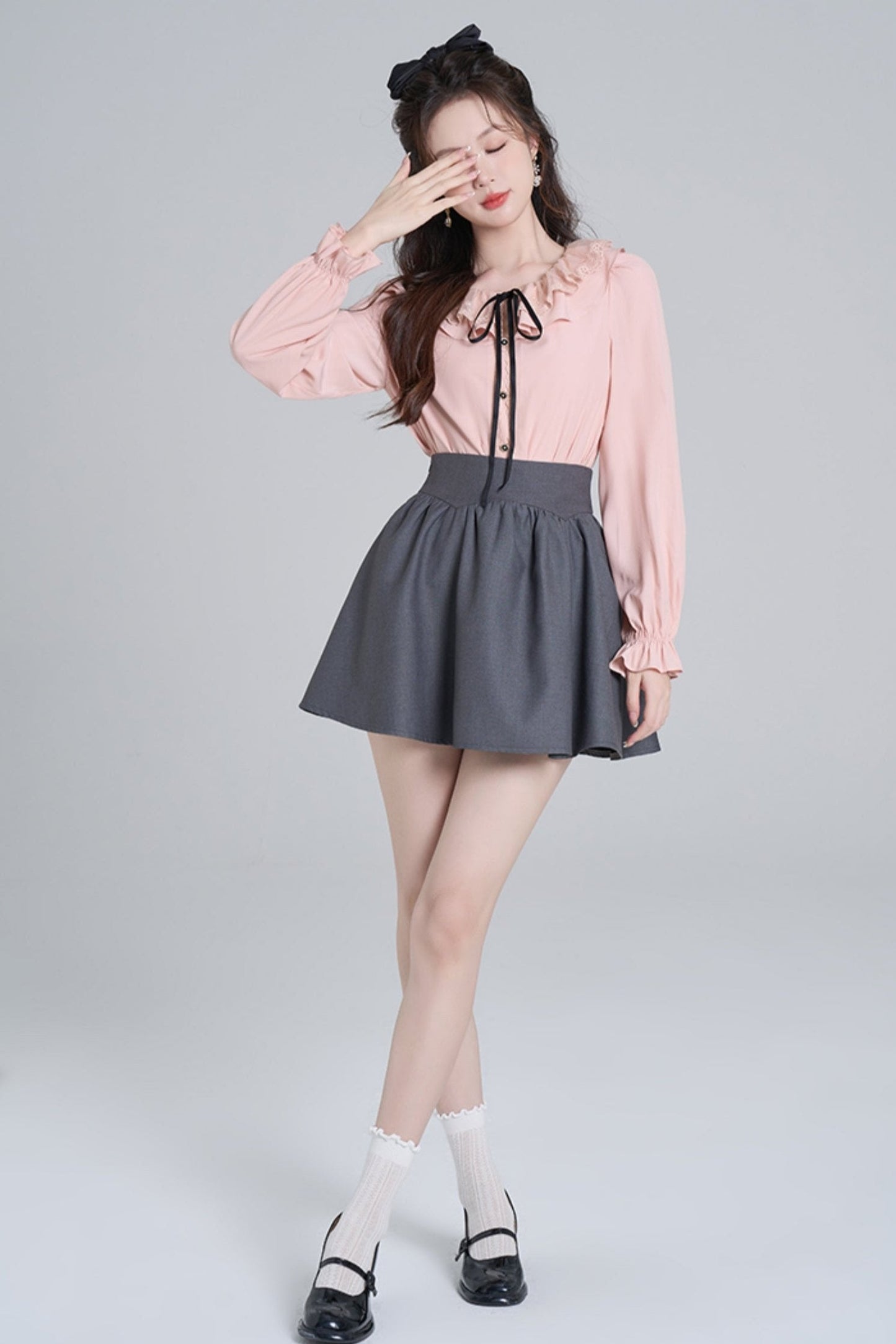 Pink Ruffle Loose Lace Shirt Set