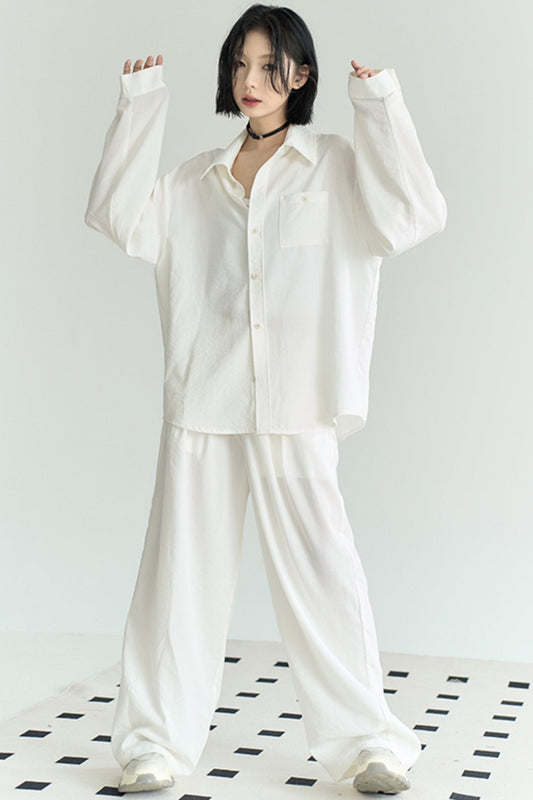 Cotton Linen Long Sleeve Shirt Trousers Set