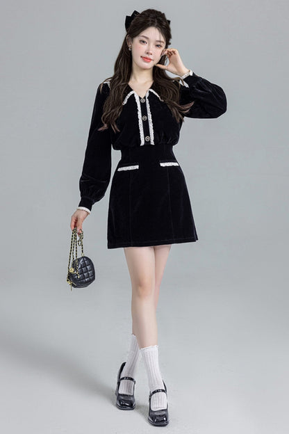 Black Velvet Doll Collar Dress