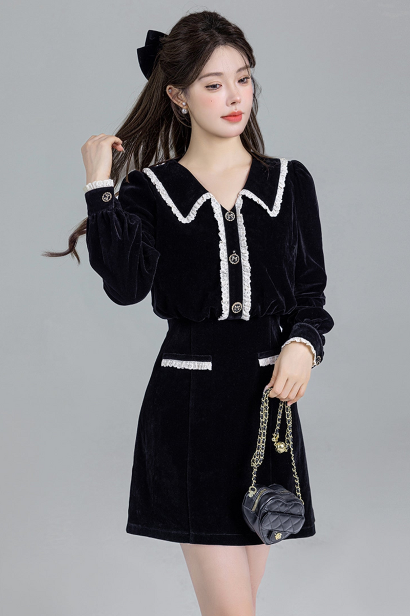 Black Velvet Doll Collar Dress