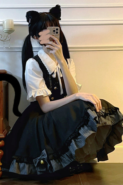 White Top Black Strap Dress Set