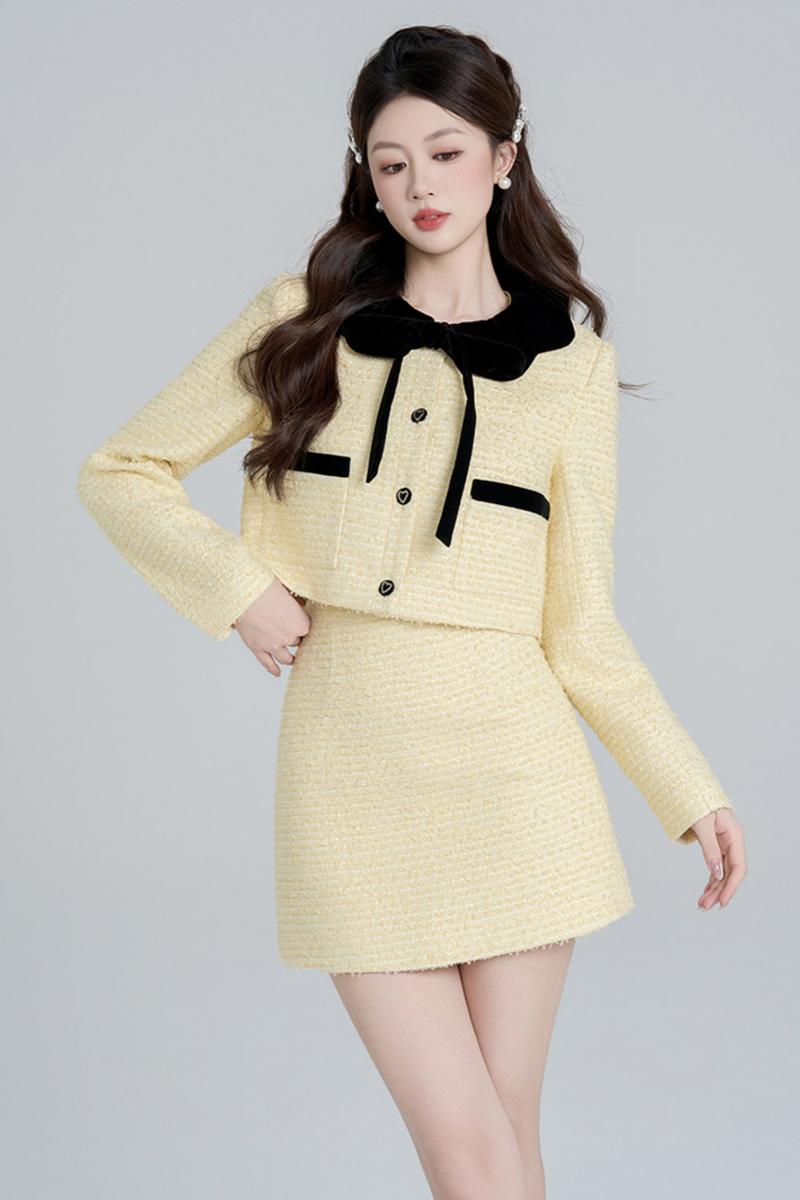 Yellow Two-piece Short Coat Set