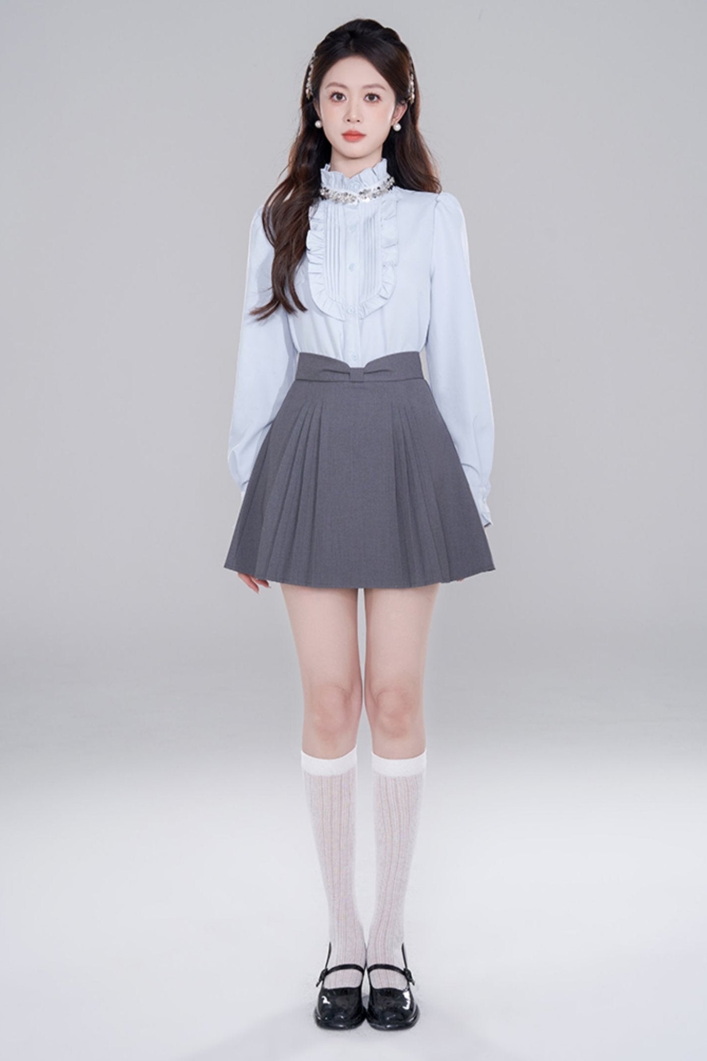 Blue Stand Collar French Top Set