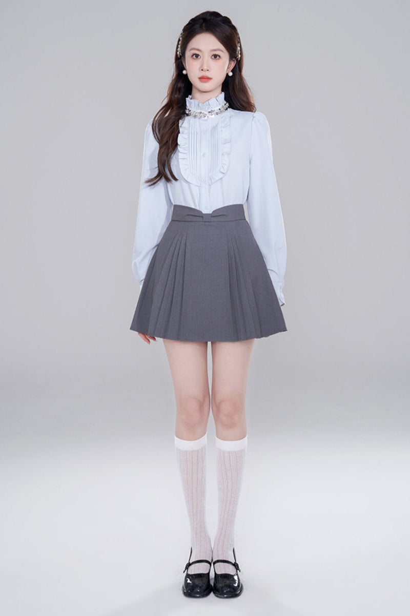 Blue Stand Collar French Top Set