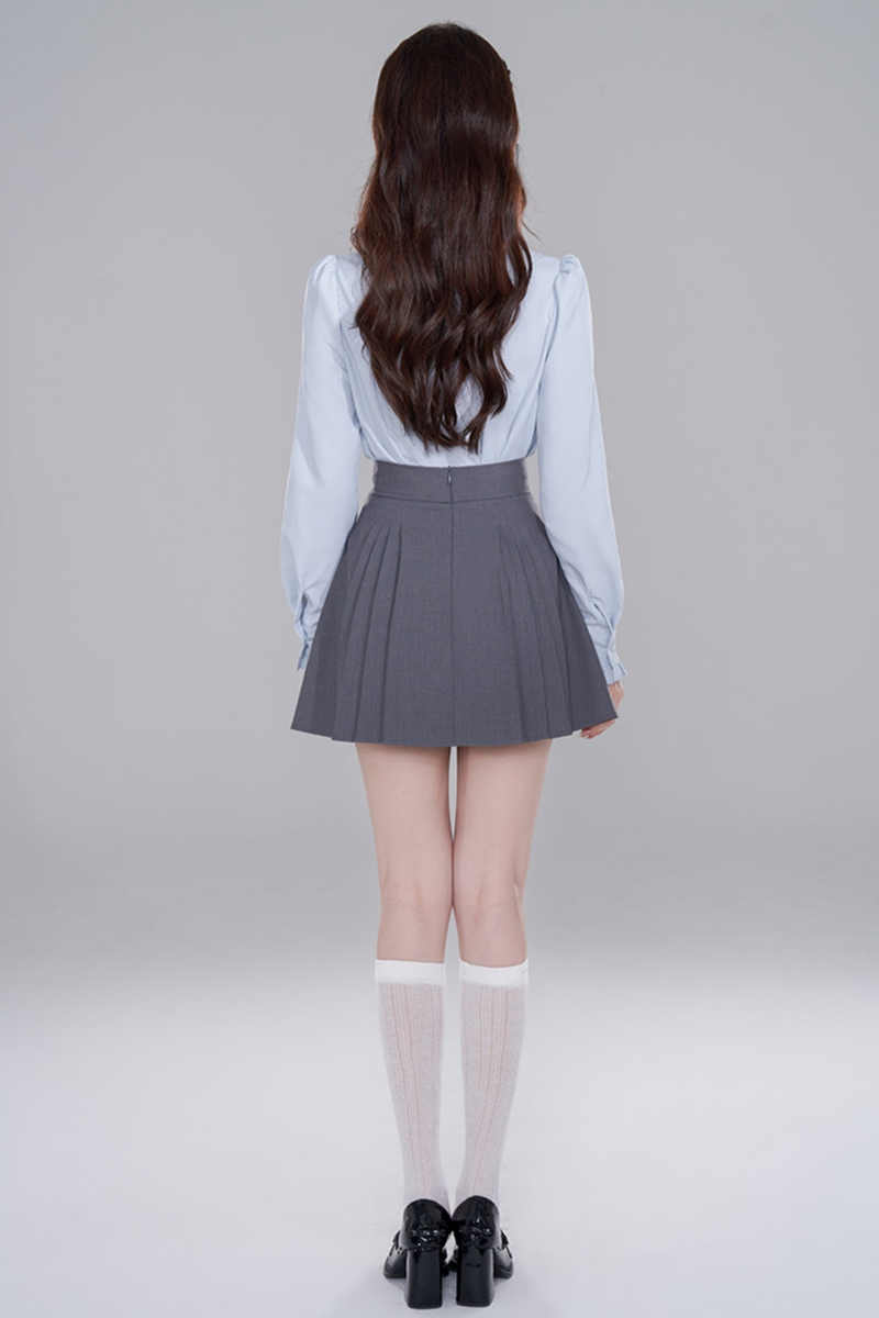 Blue Stand Collar French Top Set