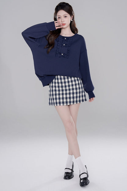 Navy Blue Loose Pullover Set