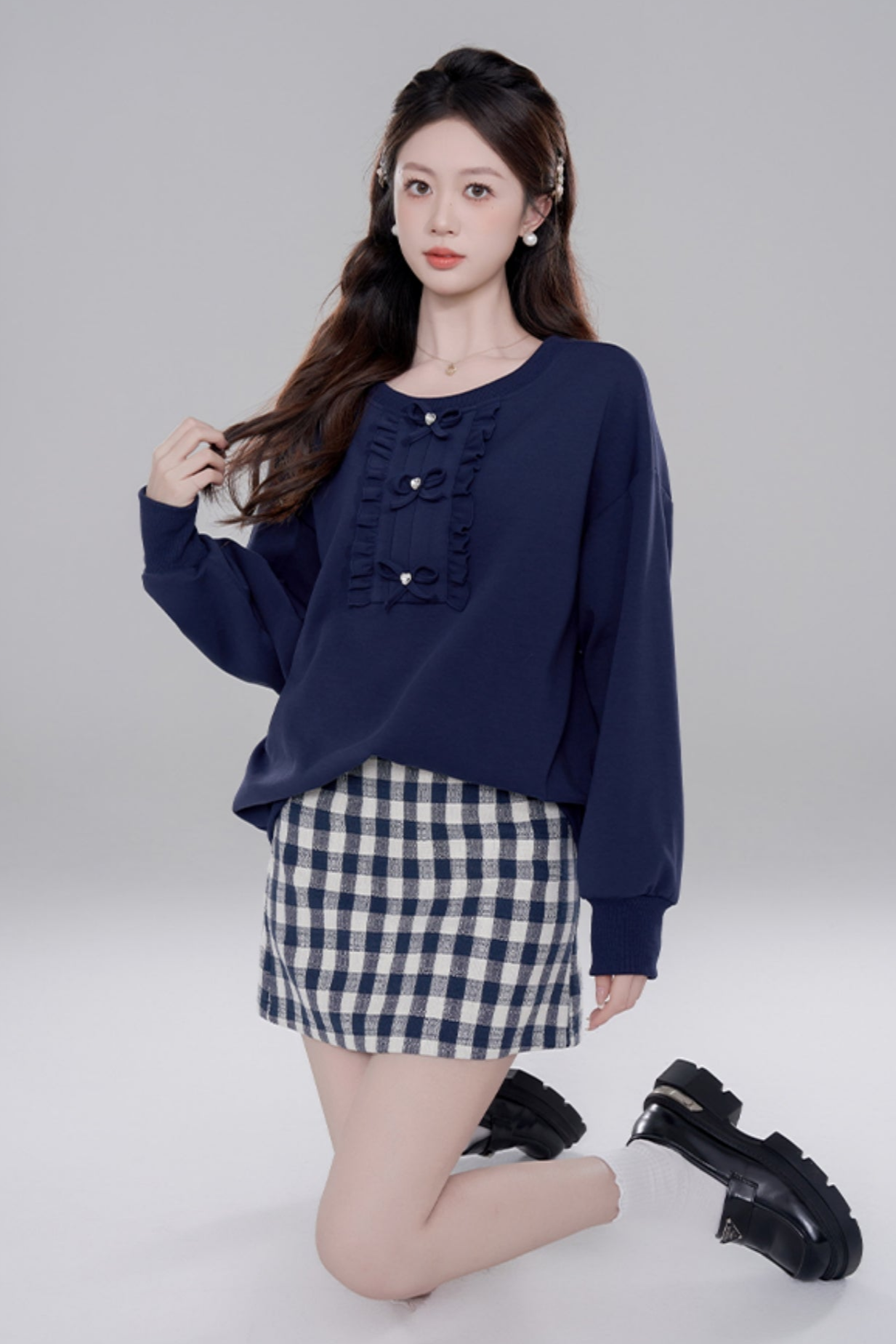 Navy Blue Loose Pullover Set