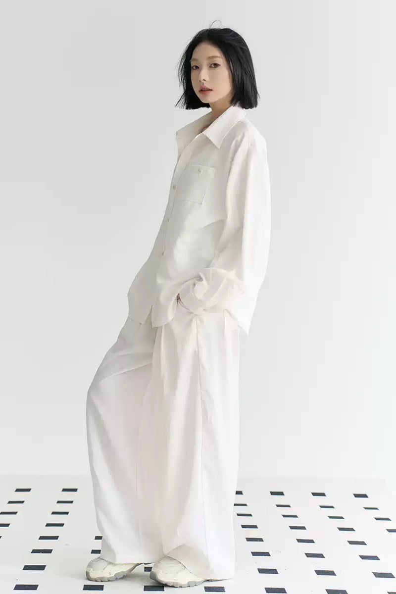 Cotton Linen Long Sleeve Shirt Trousers Set