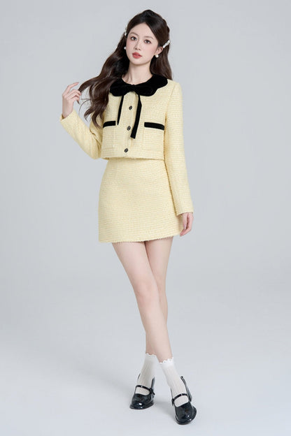 Yellow Two-piece Short Coat Set