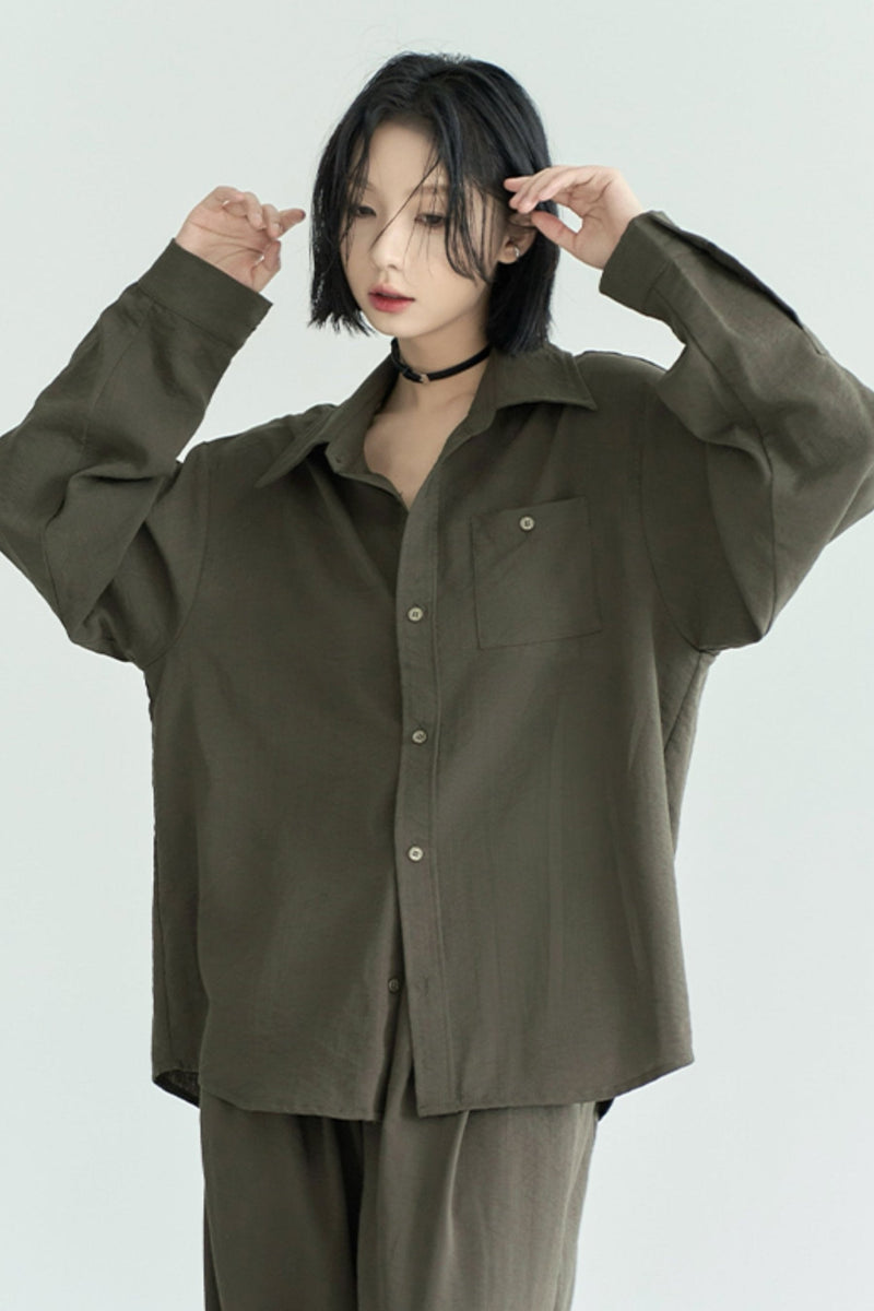 Cotton Linen Long Sleeve Shirt Trousers Set