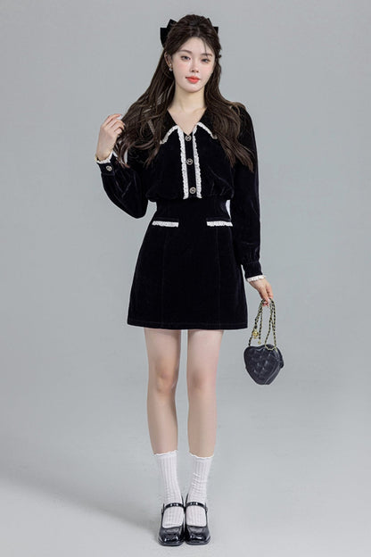Black Velvet Doll Collar Dress