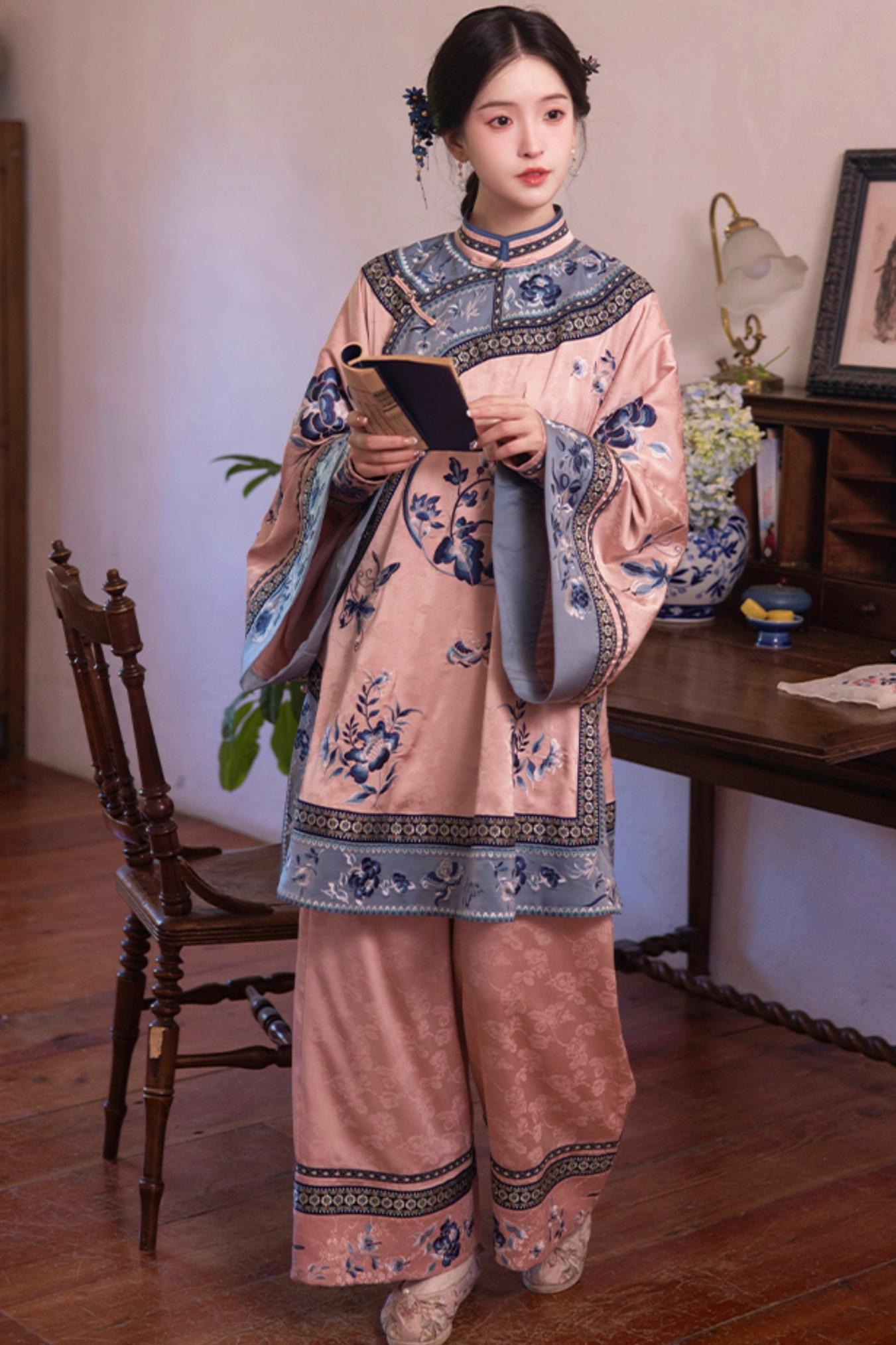 Embroidered Top Jacquard Skirt Set