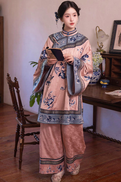 Embroidered Top Jacquard Skirt Set