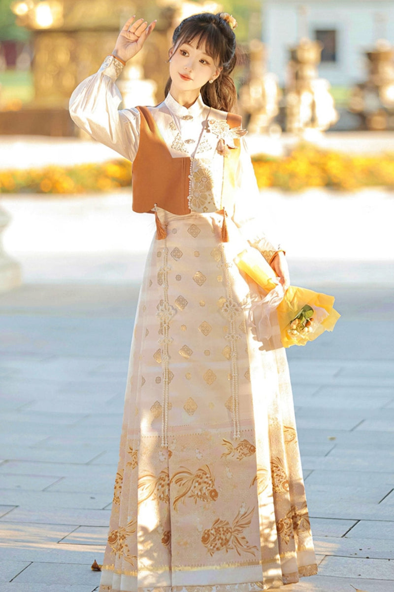 Goldfish Retro Chinese-style Girly Vest + Top + Skirt