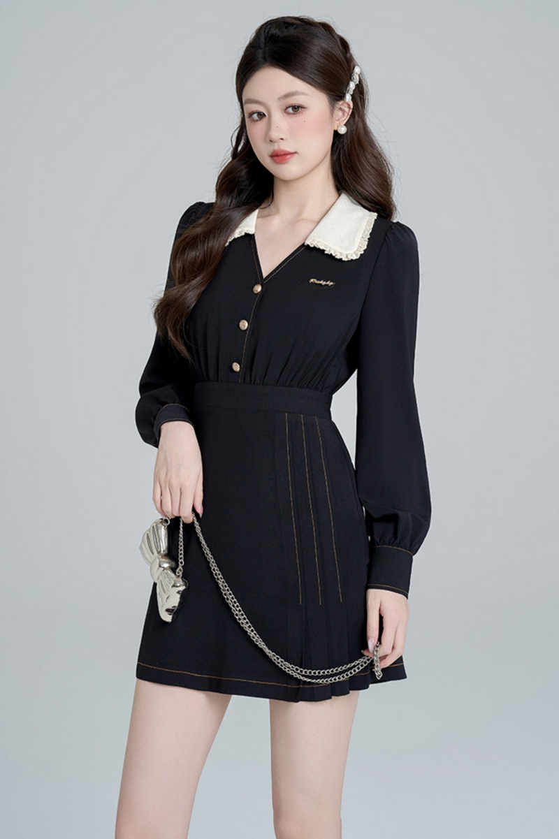 Temperament Black Doll Collar Dress