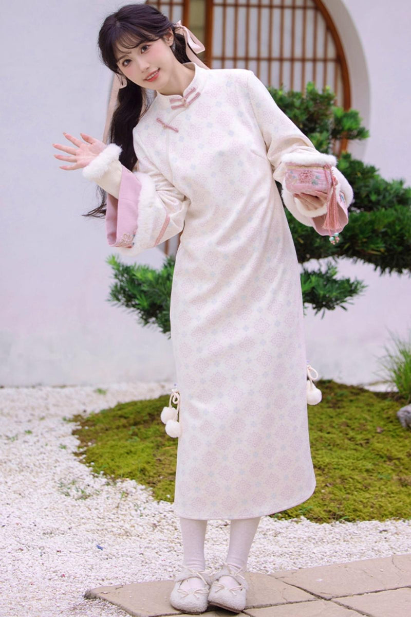 Pink Brocade Suede Chinese-style Dress Set