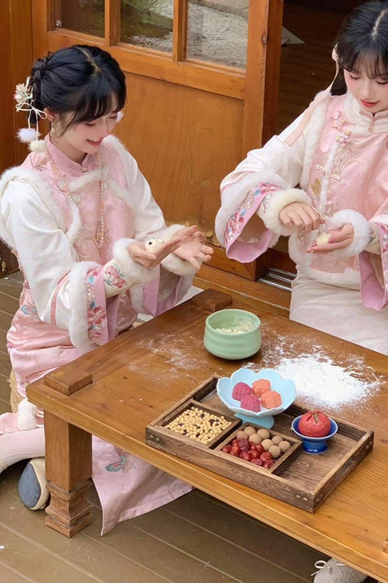 Pink Brocade Suede Chinese-style Dress Set