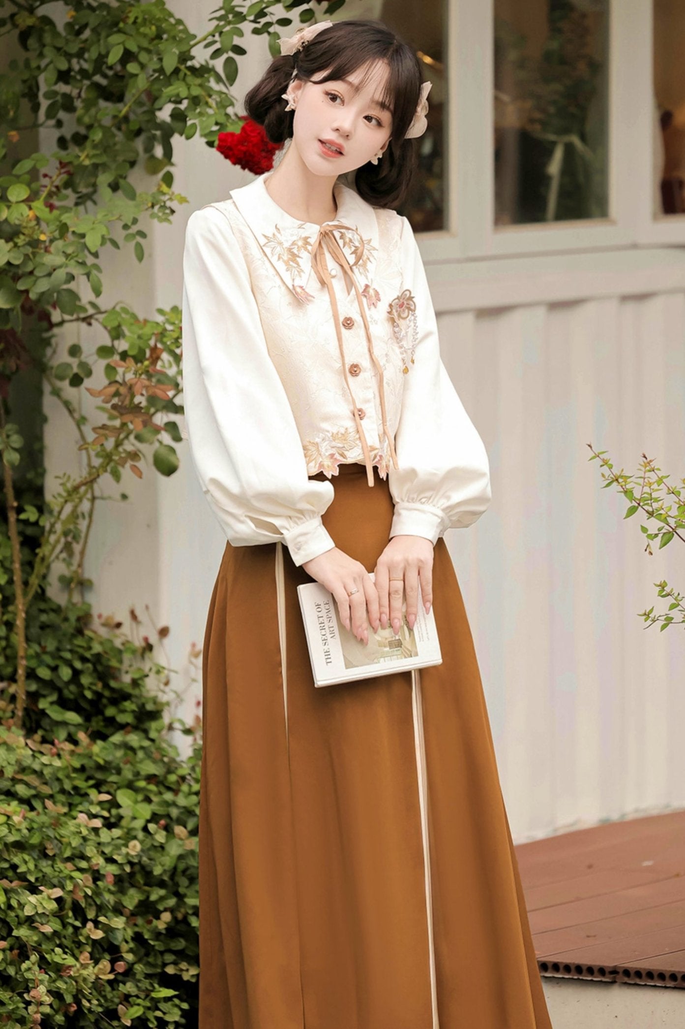 Retro Autumn Chinese Vest + Shirt + Skirt