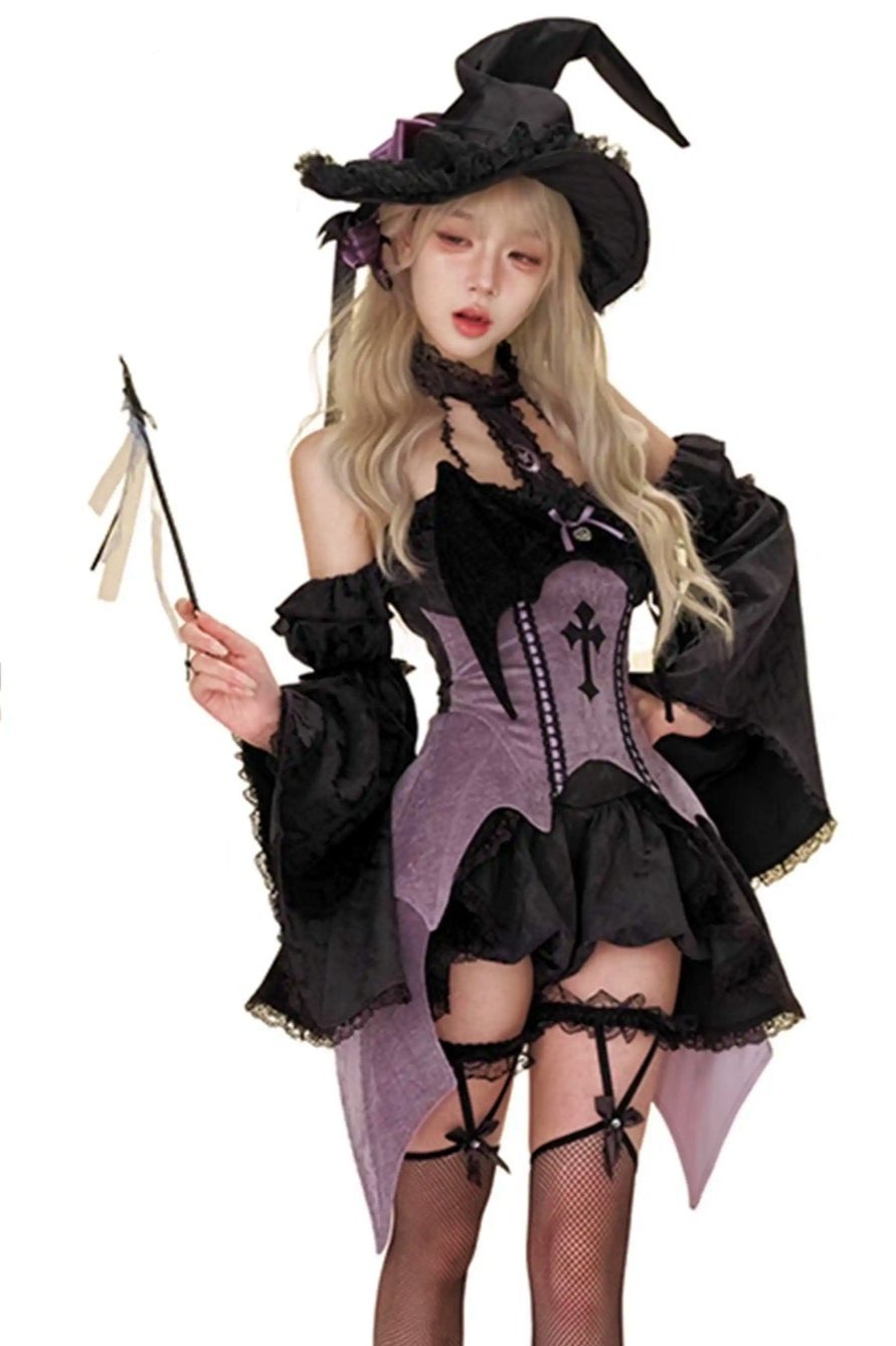 Witch Pumpkin Pants Bat Bell Sleeve Set